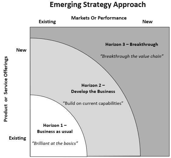 Emerging Strategy Approach graph showing three horizons