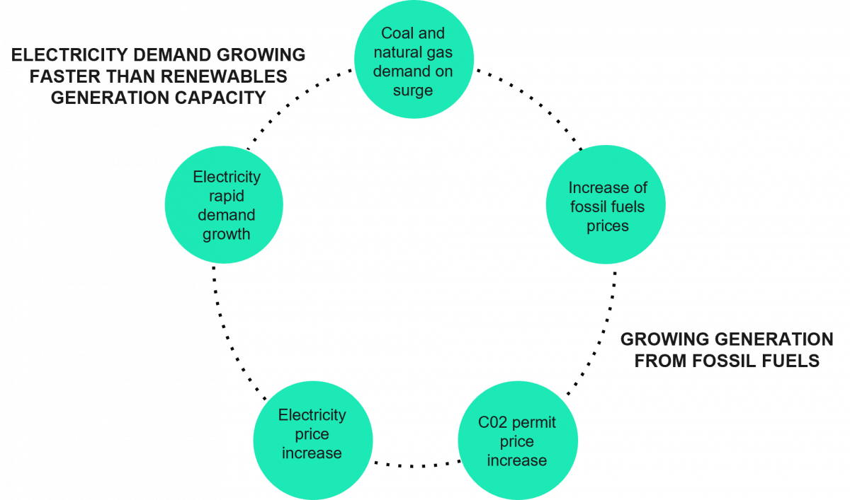 Cause and effect relationship between electricity and fossil fuel prices