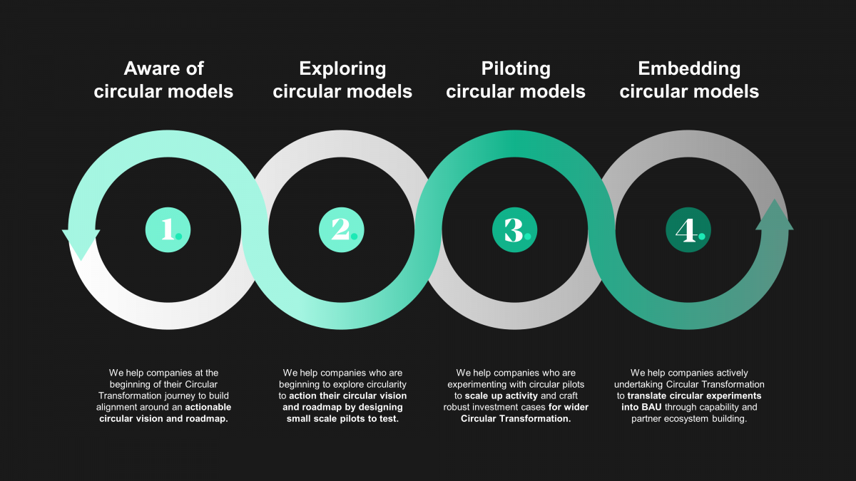 a flowchart with four interlinking circles showing different levels of circular maturity