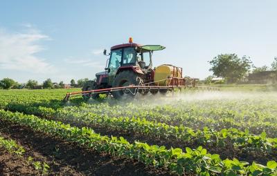 Tractor on a field. 